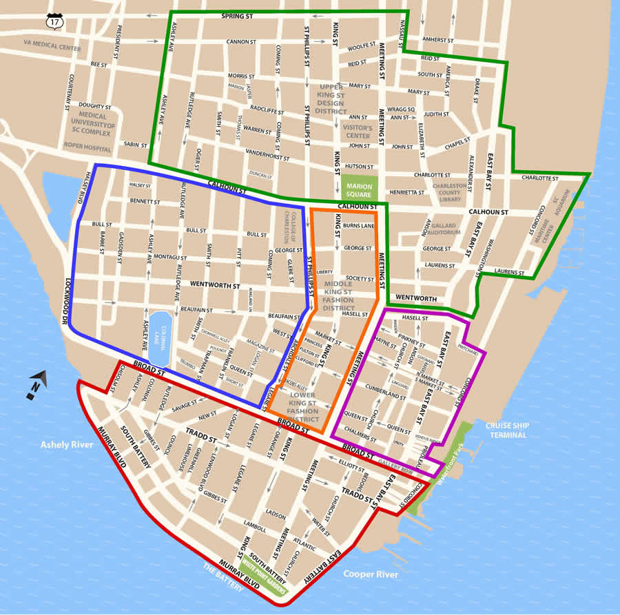 Fun things to do in Charleston : Map of Historic District of Charleston, SC. 