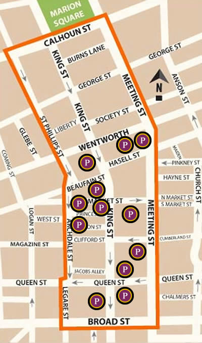 Fun things to do in Charleston : Business District Parking  Map. 