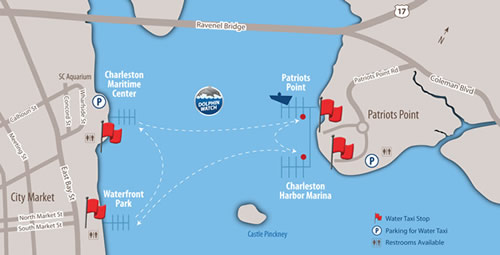 Fun things to do in Charleston : Charlteston Water Taxi System Map. 